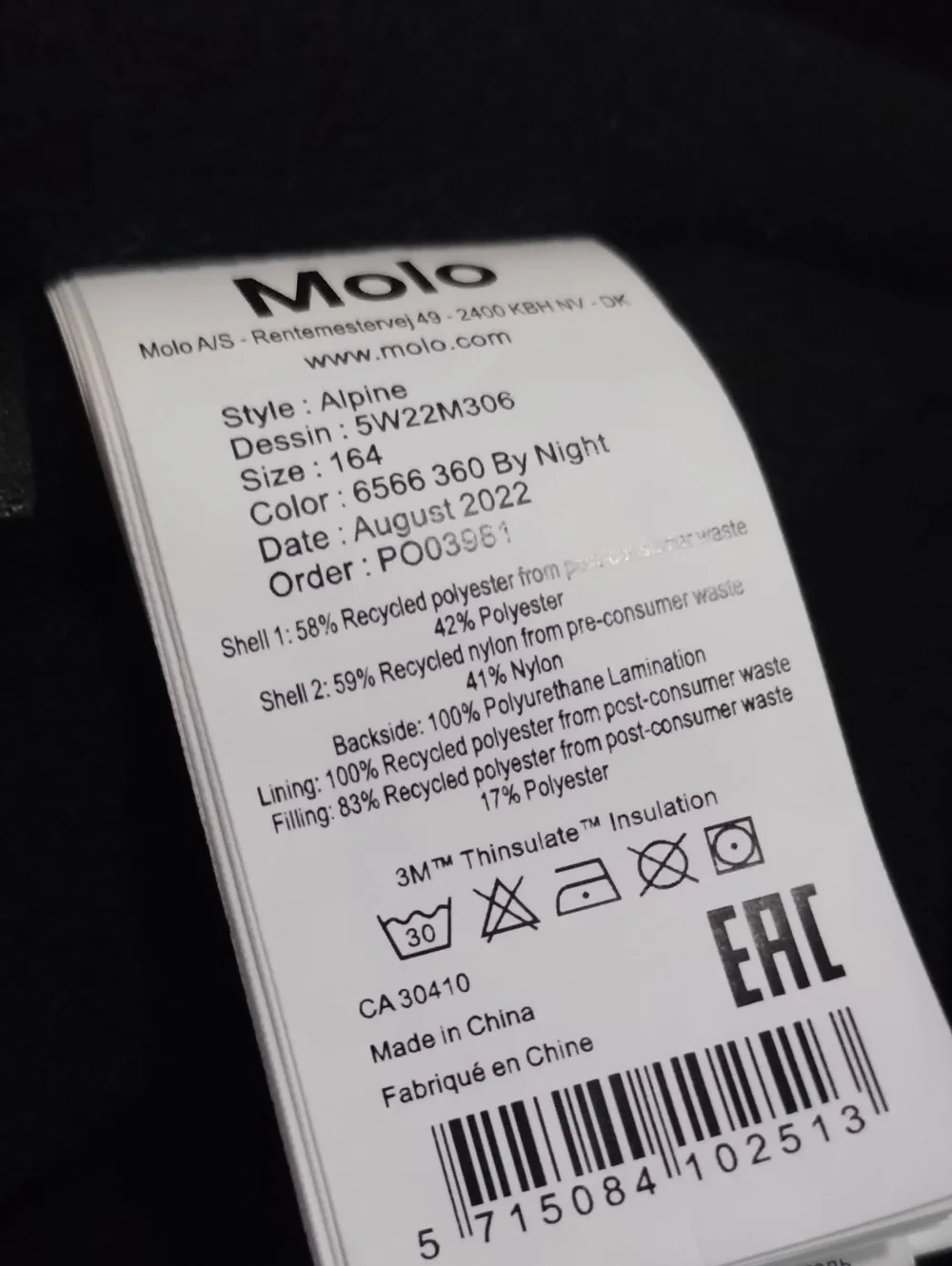 Molo Boys 146/US XL Alpine 360 By Night Hooded Winter Ski Snow Coast Jacket
